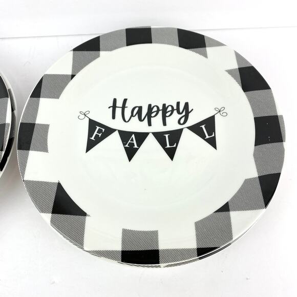 Royal Norfolk Black Gingham Fall Dessert Salad Plates Set of 4 - Picture 2 of 8